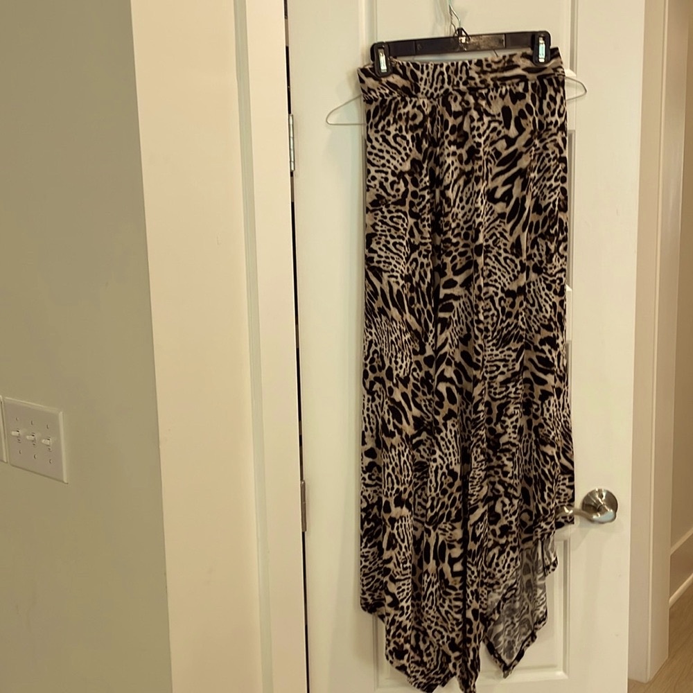 Calvin Klein asymmetric handkerchief hem leopard print skirt